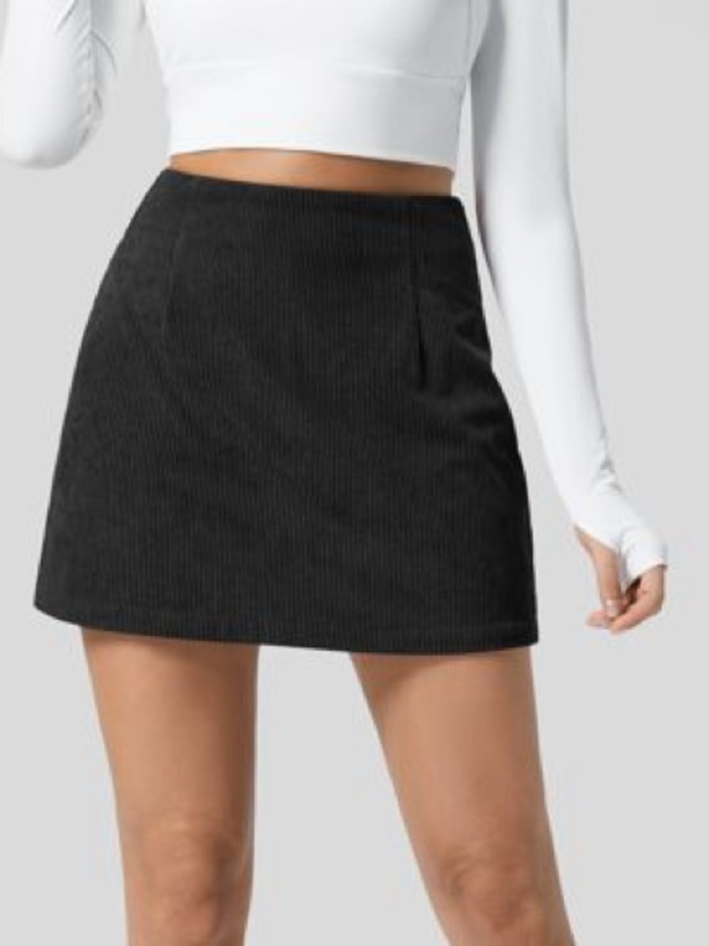 HALARA Black Corduroy Mini Skirt
